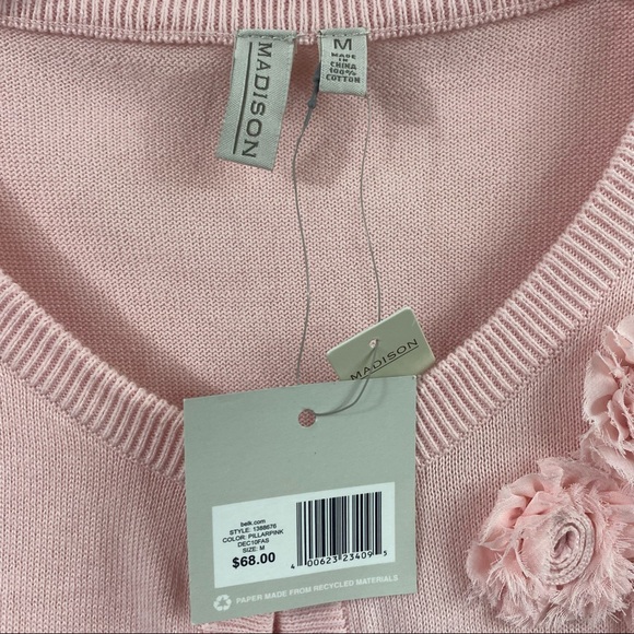 NWT Madison Pink Cardigan with Floral Detail Size Medium - Picture 5 of 8